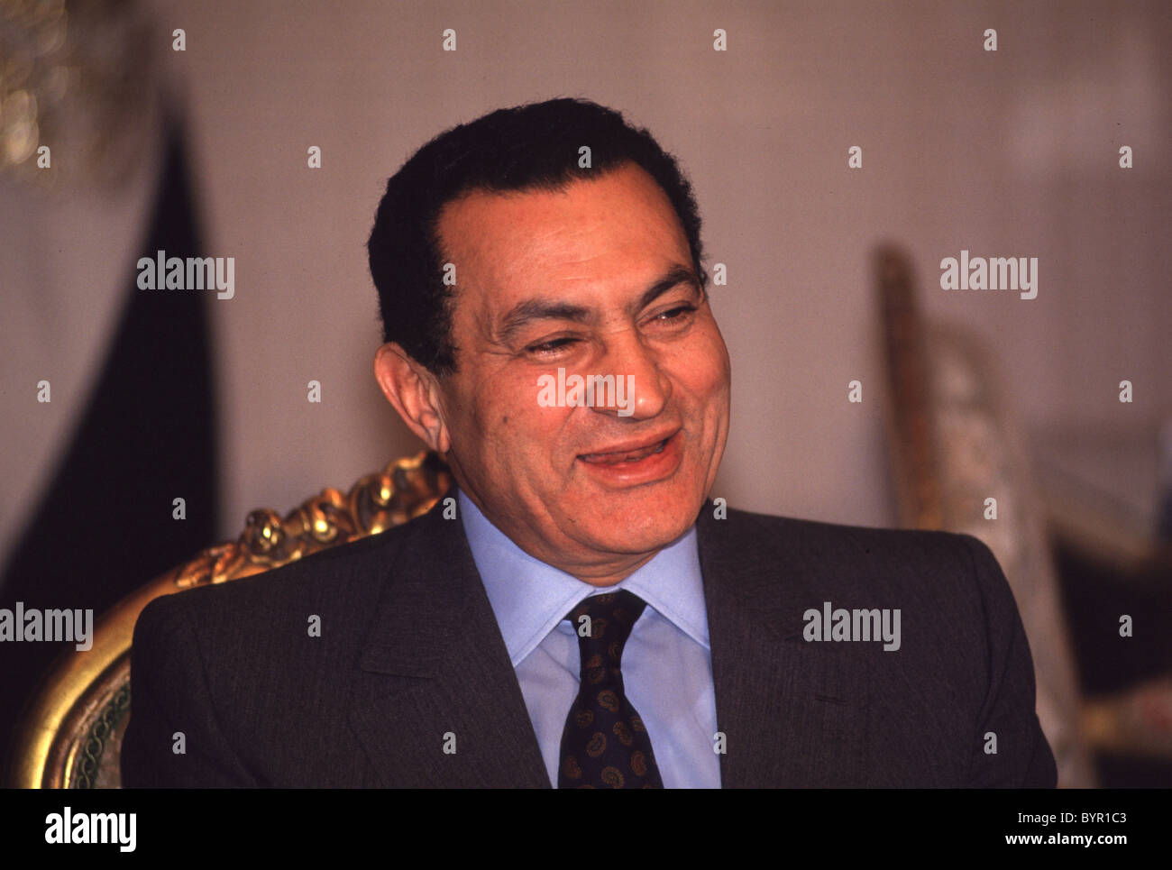 cairo, egypt -- egyptian president hosni mubarak at the presidents office, the ittihadiyya, in cairo. Photo by Barry Iverson Stock Photo