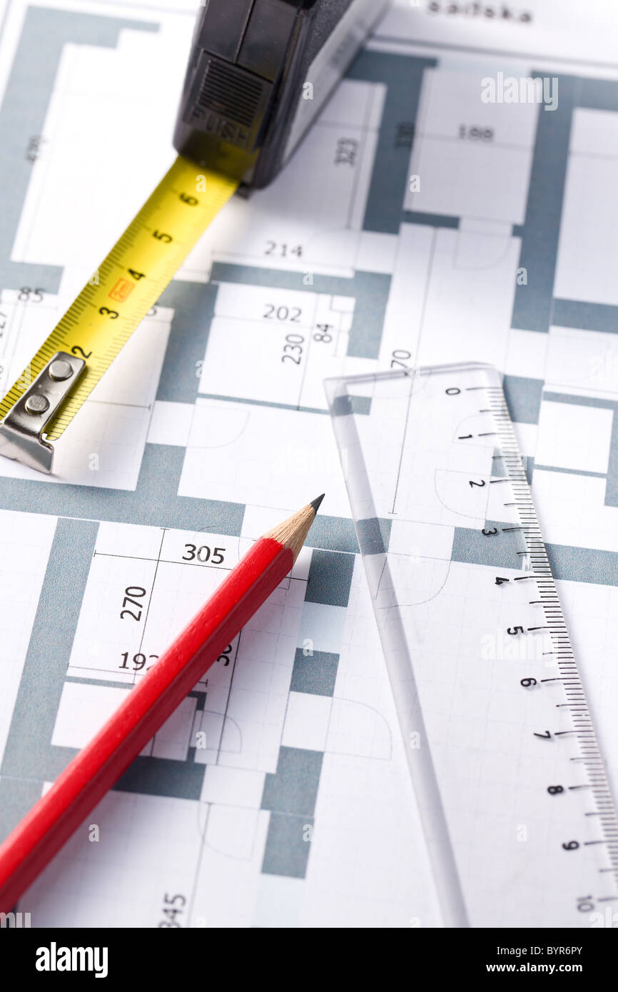 the drawing of home plan Stock Photo - Alamy