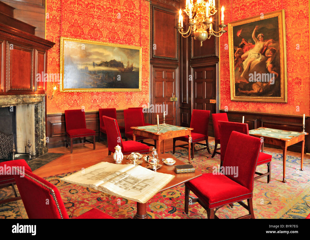Interior Drawing & Games room at Hampton Court Place Stock Photo