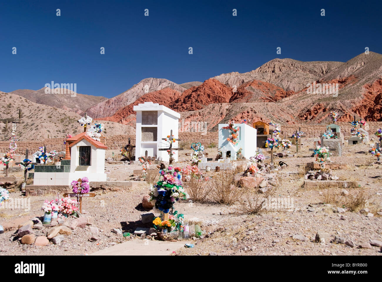 cemetery in the colorful hills; jujuy, argentina Stock Photo