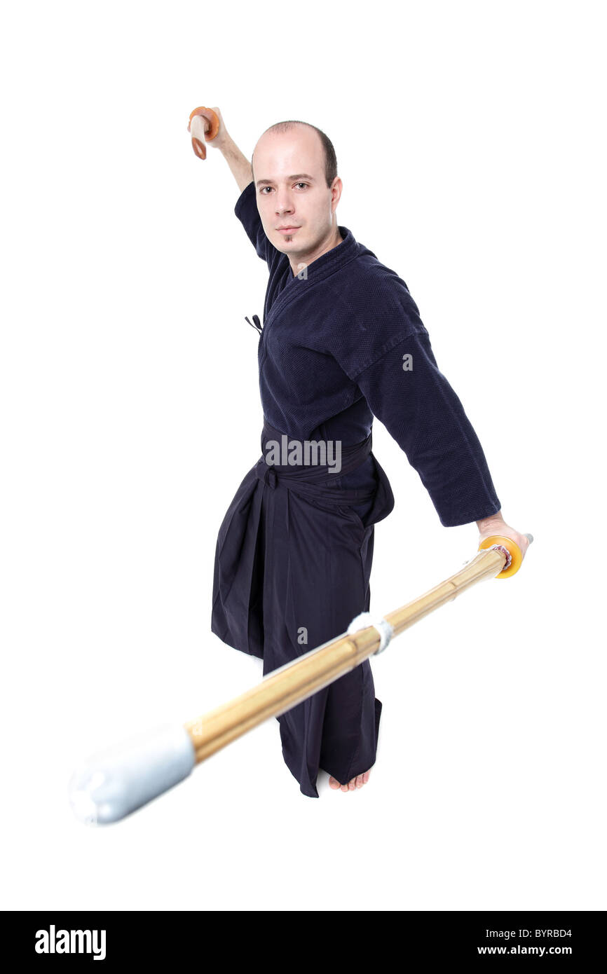 kendo fighter with bokken and shinai isolated on white Stock Photo Alamy