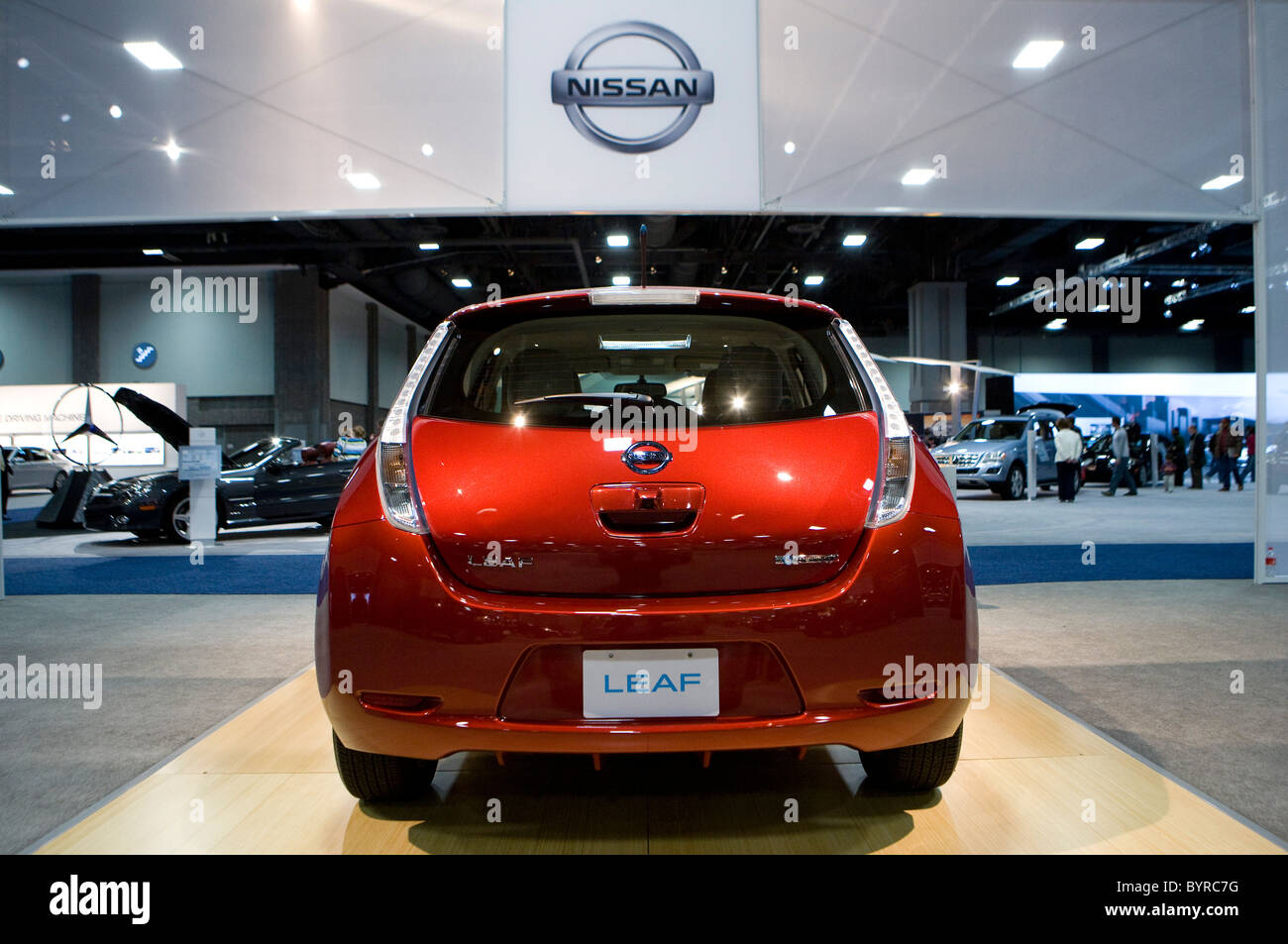 The Nissan Leaf electric car at the Washington Auto Show.  Stock Photo