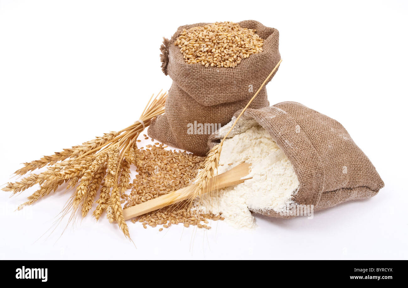 Flour and wheat grain Stock Photo