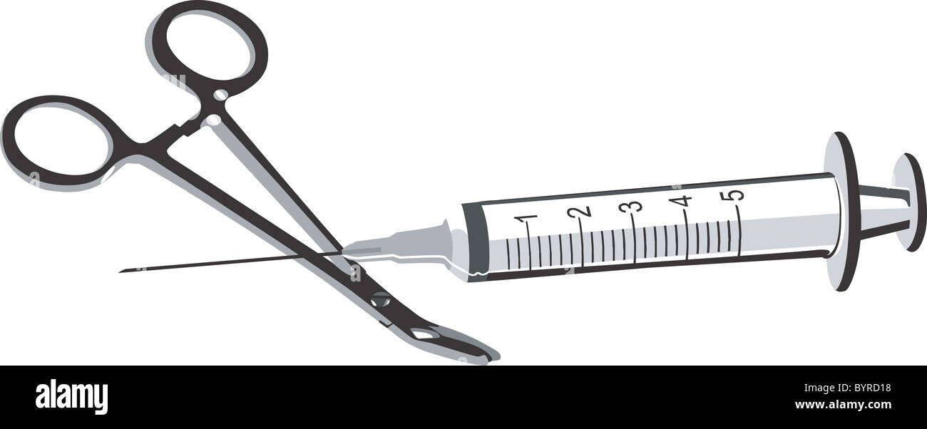 surgical scissor and syringe Stock Photo