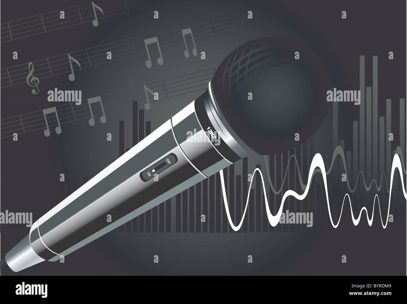 Old microphone music notes illustration hi-res stock photography and ...