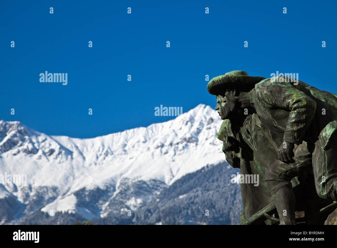 Austria, Tyrol, Innsbruck, view of the mountain from the the Goldner Adler monument Stock Photo
