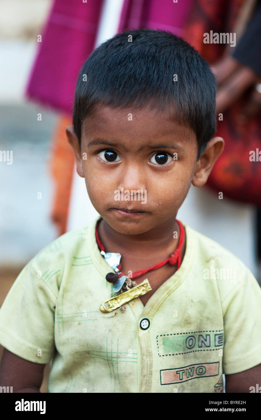 Curious young happy Indian village boy. Andhra Pradesh, India Stock