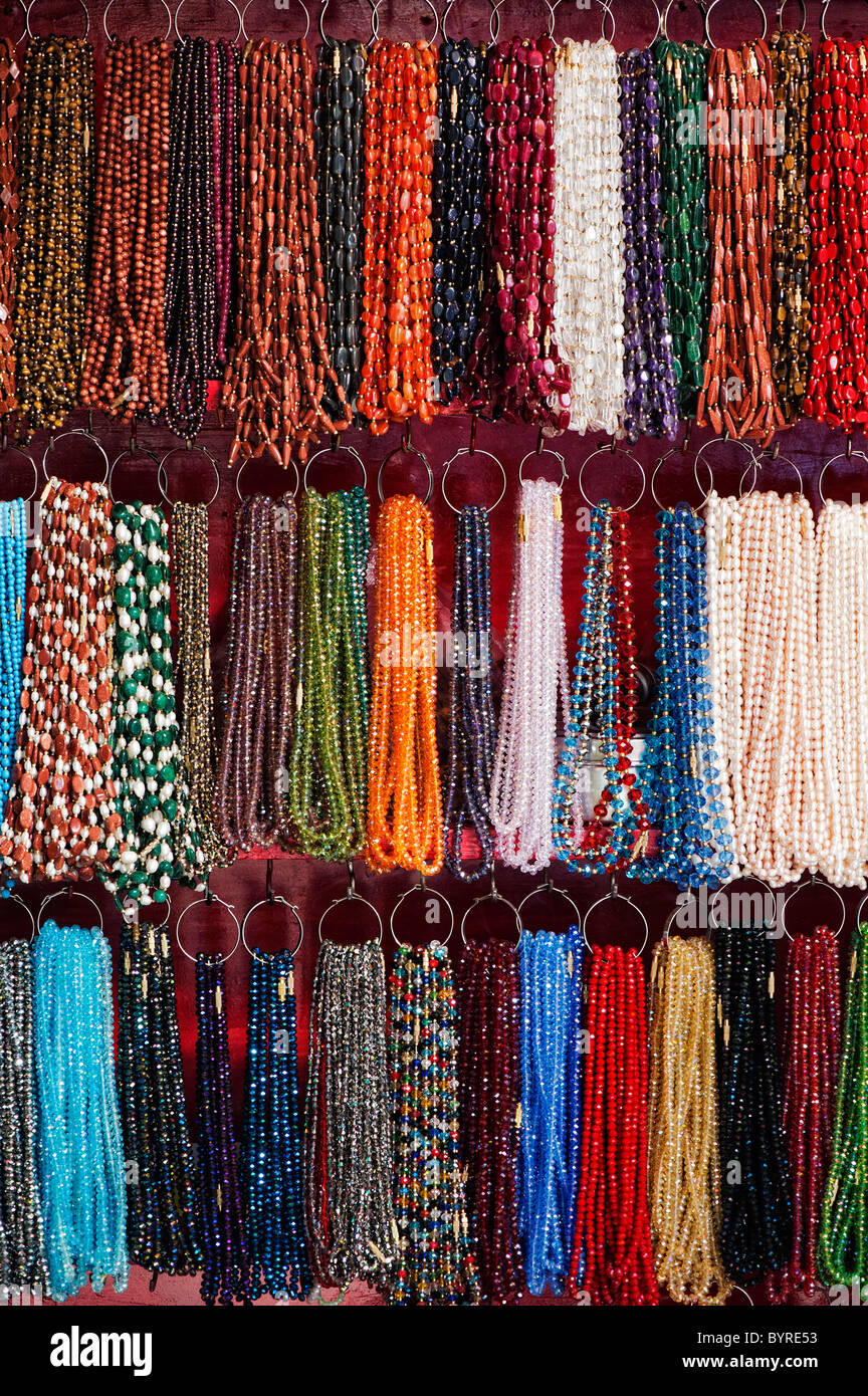 Colourful Indian beaded necklaces. Andhra Pradesh, India Stock Photo