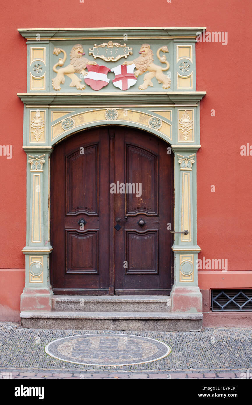 Decorative Painted Wooden Door Frame And Cobble Stone Front