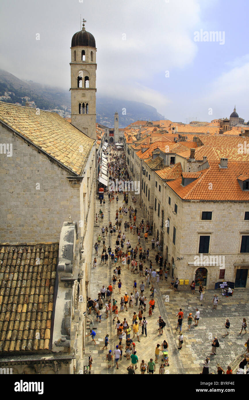 Dubrovnik's main street - full of tourists in the summer Stock Photo