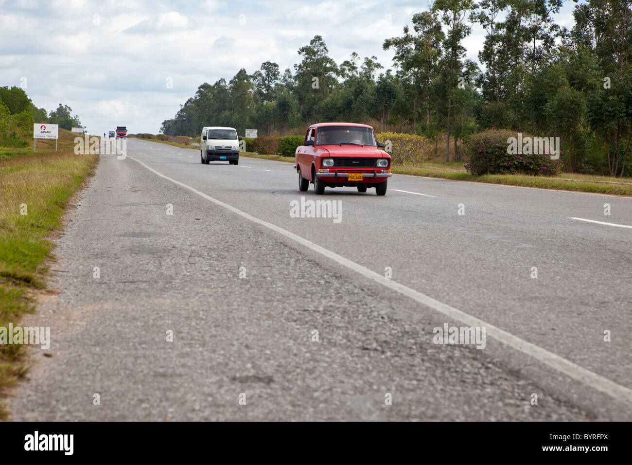 Cuba, Pinar del Rio Region, Viñales (Vinales) Area. Highway A4 Motor Traffic. Stock Photo