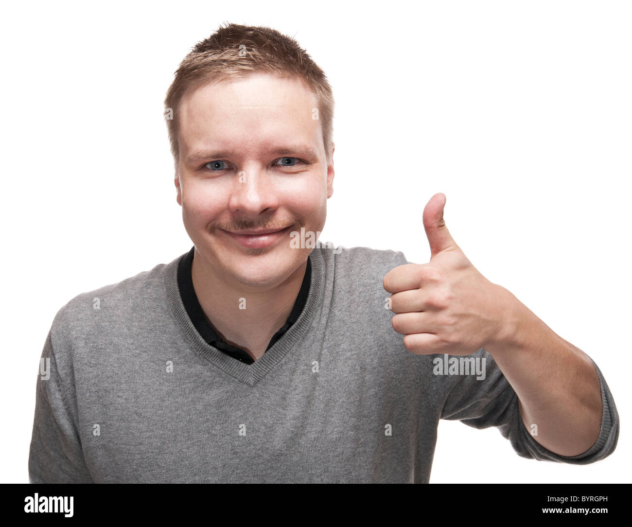 Smiling man with a funny mustache giving the Thumb Up sign Stock Photo - Alamy Smiling man with a funny mustache giving the Thumb Up sign Stock Photo - Alamy