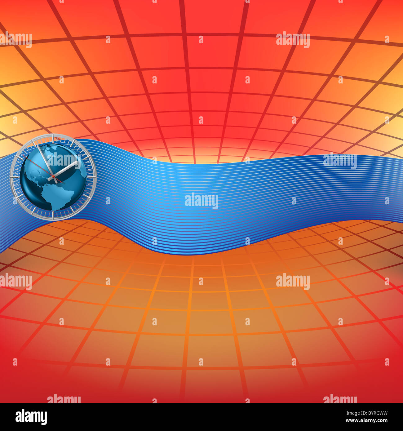 abstract illustration with clock and robbon on red background Stock ...