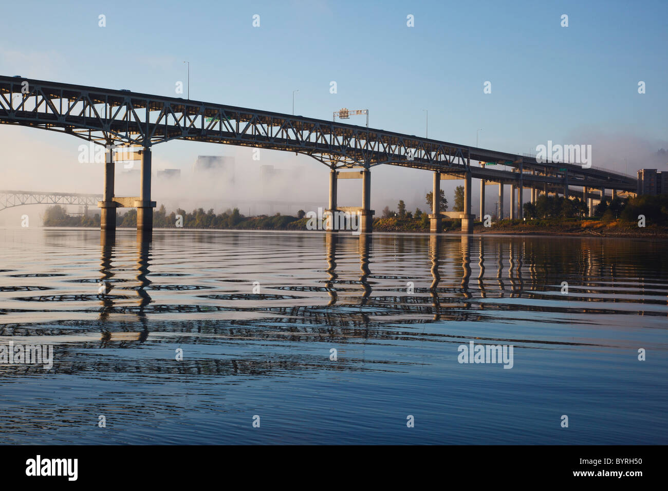 a bridge going over willamette river; portland, oregon, united states of america Stock Photo