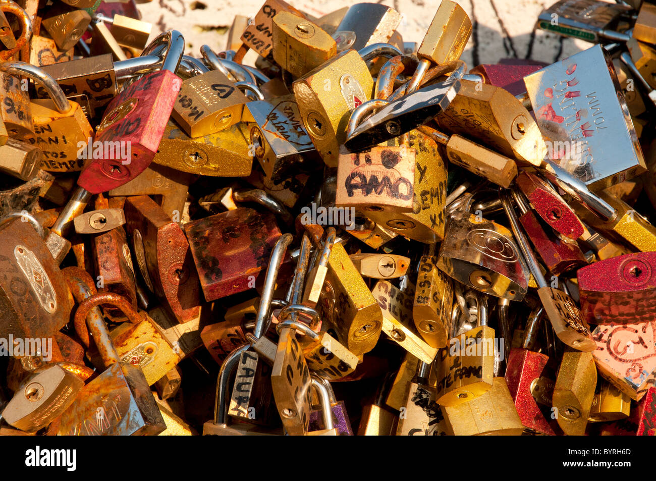 Love padlocks on Ponte Milvio, Rome, Italy Stock Photo