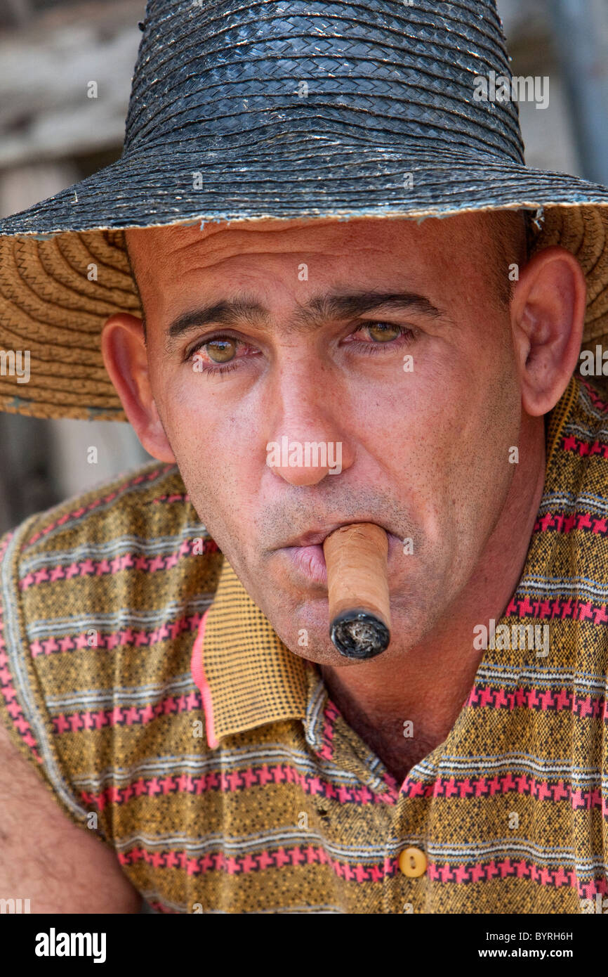 Cuba, Pinar del Rio Region, Viñales (Vinales) Area. Tobacco Farm Laborer. Stock Photo