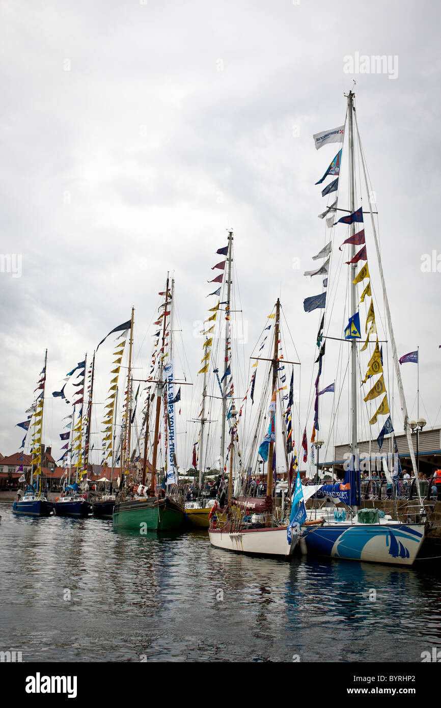 Tallships in Hartlepool Marina, UK, during the 2010 Tallships Race. Stock Photo