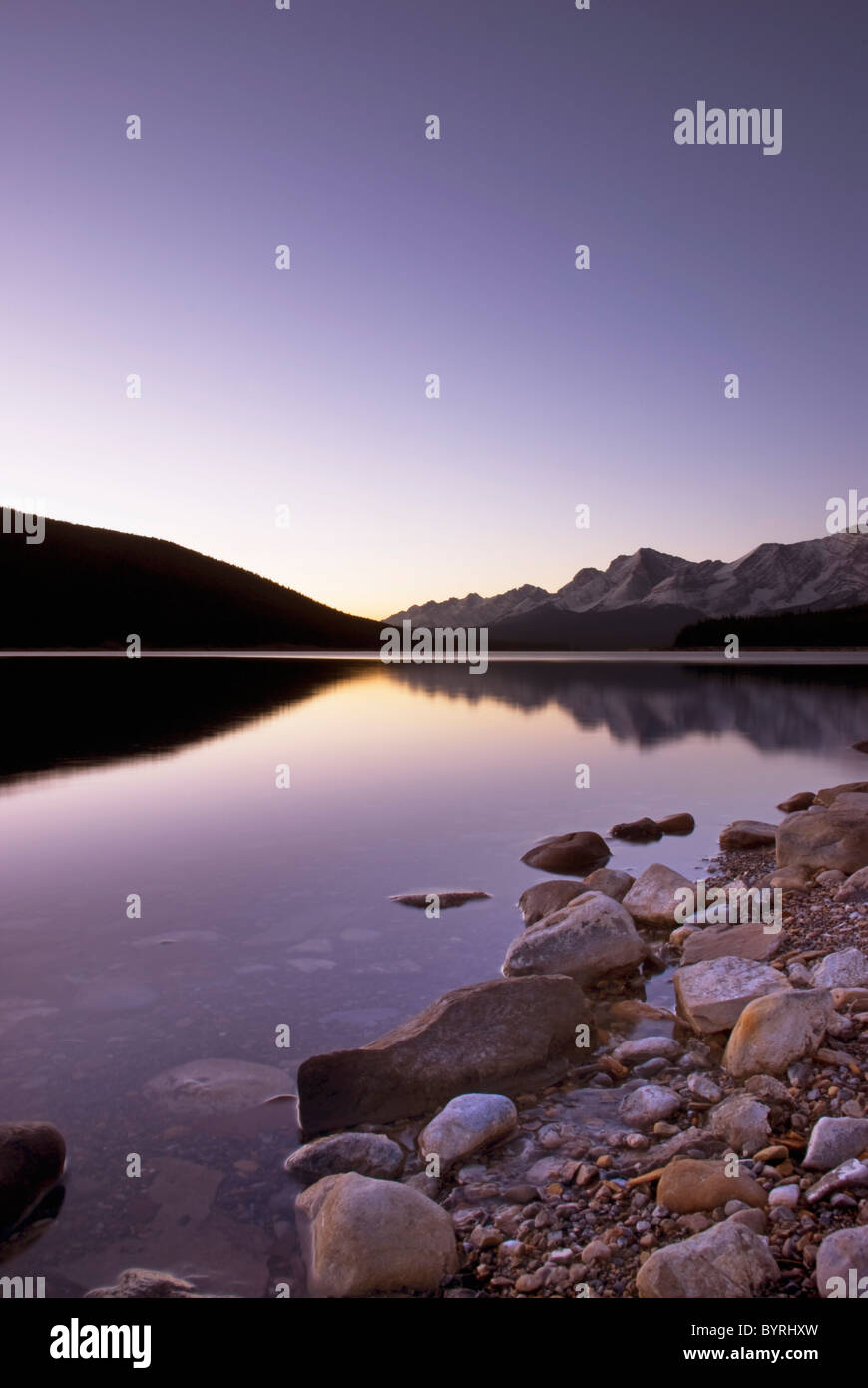 the upper lake at sunrise; kananaskis, alberta, canada Stock Photo Alamy