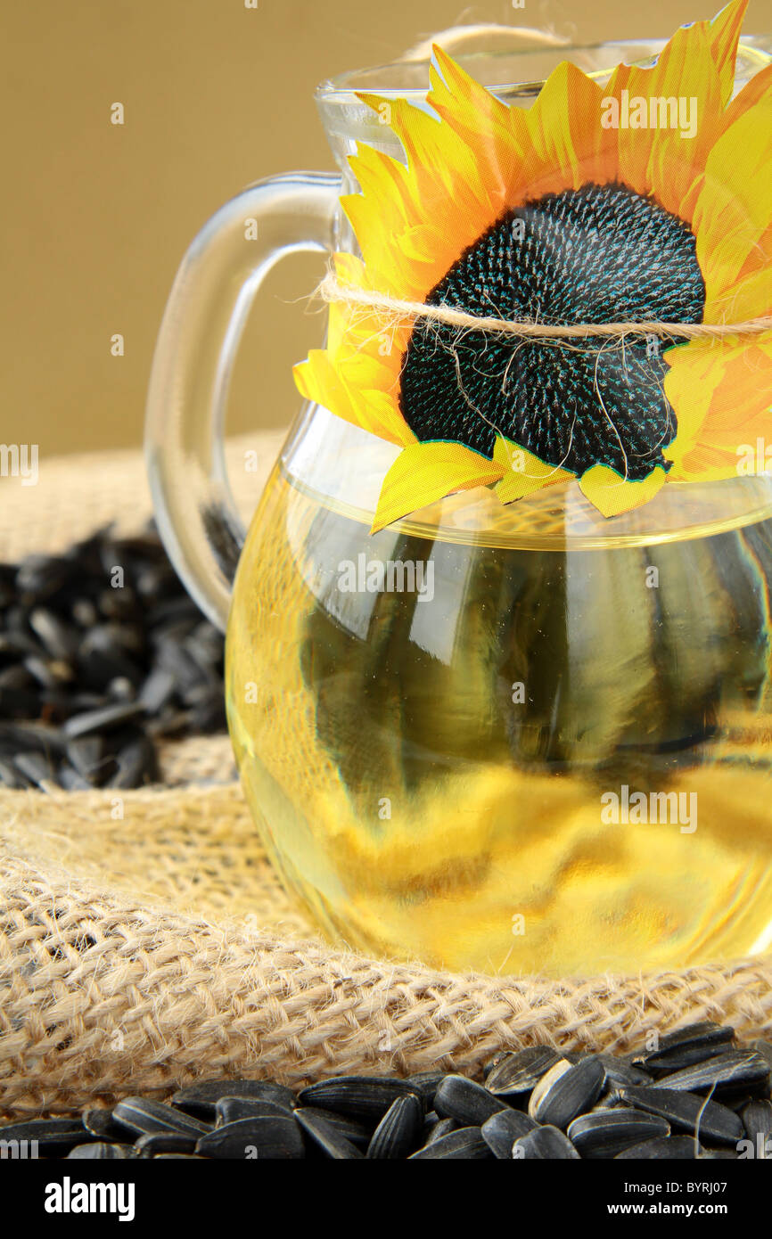 vegetable oil from sunflower seeds in a jar Stock Photo Alamy