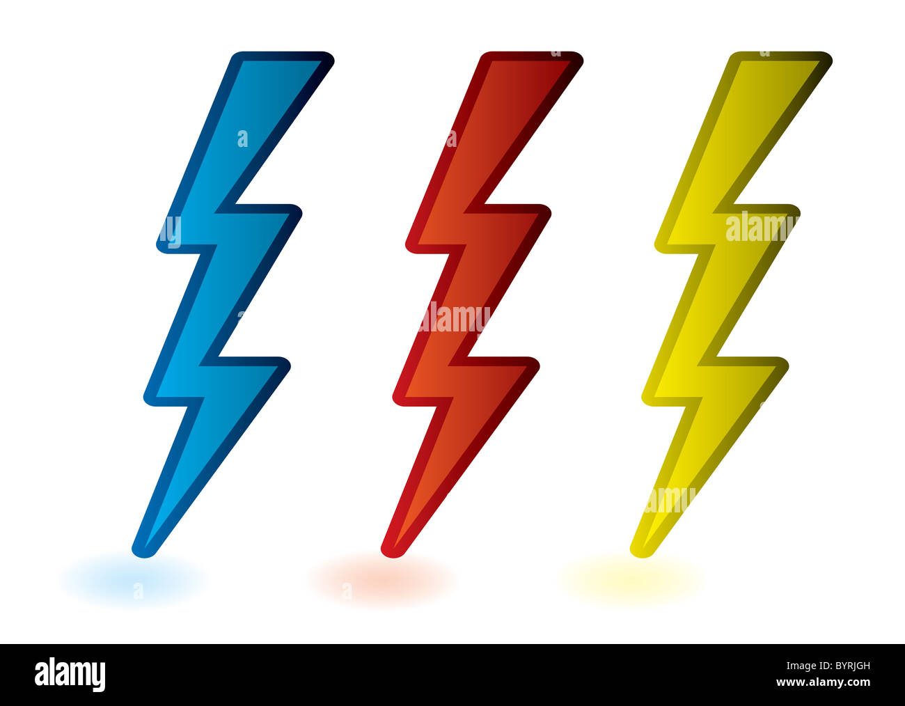 collection of red blue and yellow lightning bolts cartoon Stock Photo