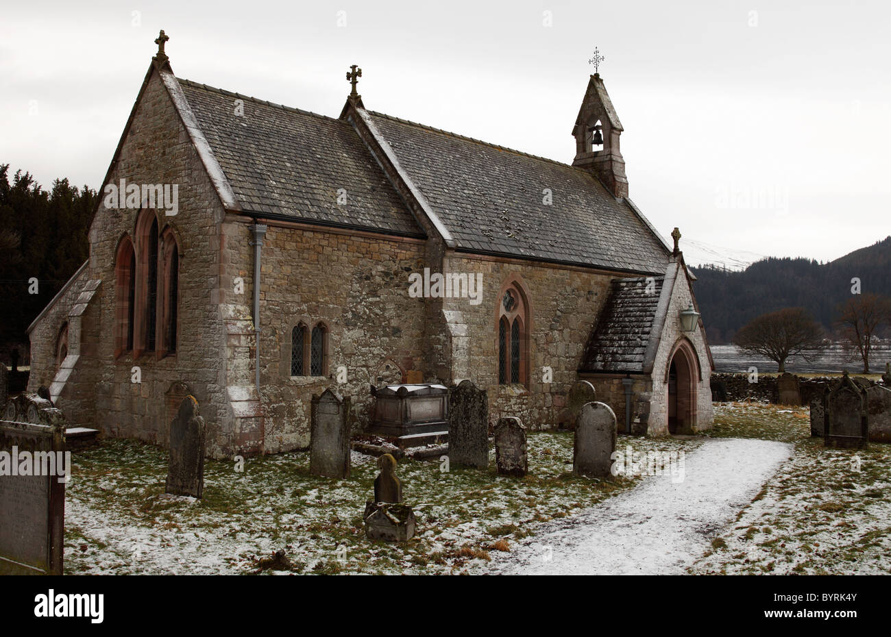 St Bega's Church in Winter, Bassenthwaite, "Lake District", Cumbria, England, UK Stock Photo