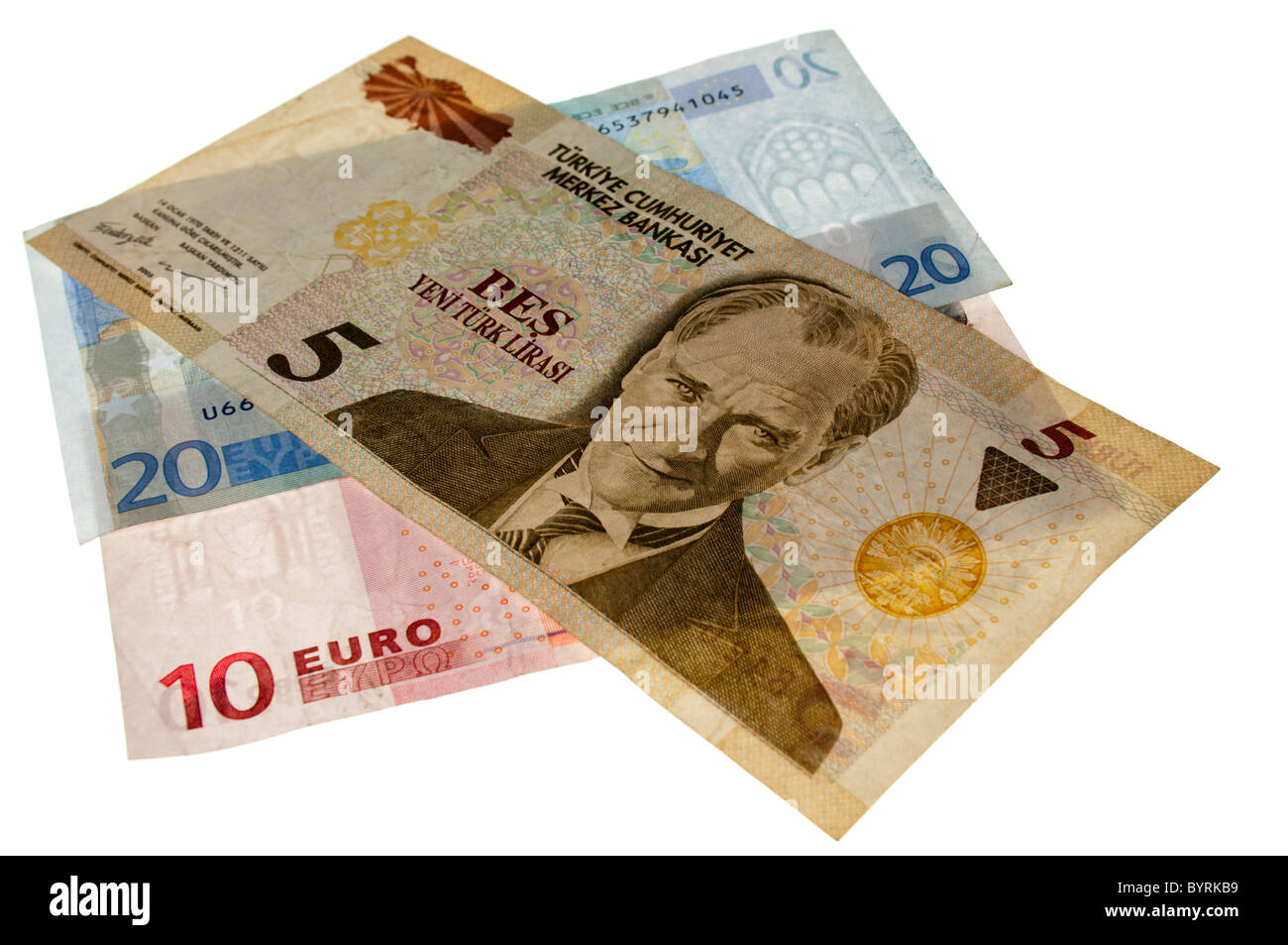 Turkish Lira with Euros Stock Photo - Alamy