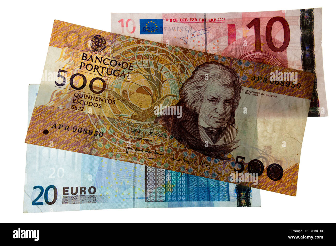 Portugese Escudos with Euros Stock Photo