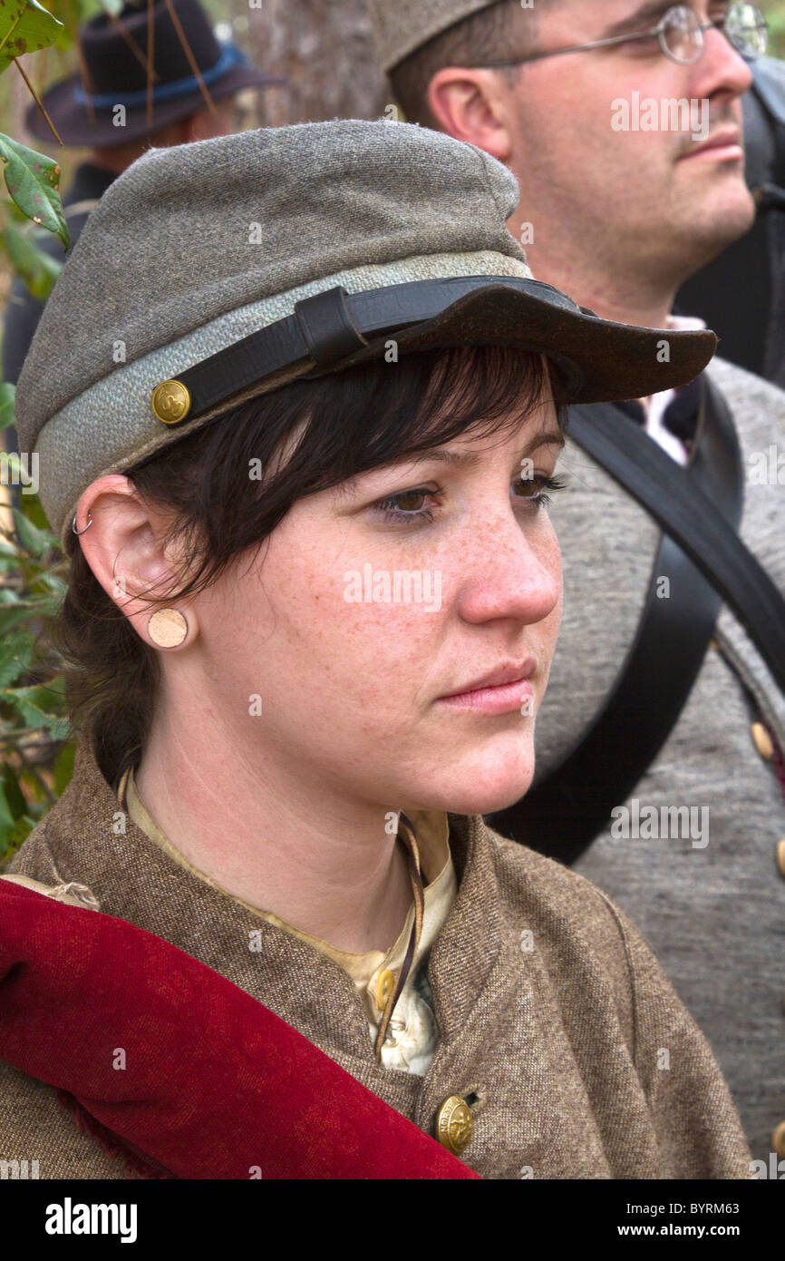 Female civil war reenactor at Brooksville Raid Reenactment, Brooksville, Fl. Stock Photo