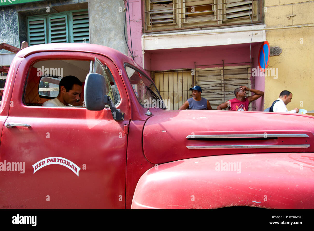 An old American fire car in Havana, Cuba . Stock Photo