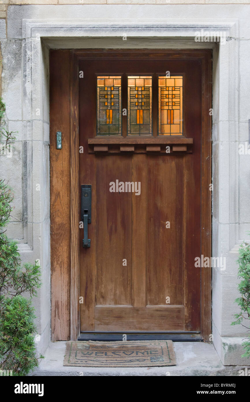 door of Frank Lloyd Wright designed Robert Roloson Houses, Chicago, Illinois, USA Stock Photo