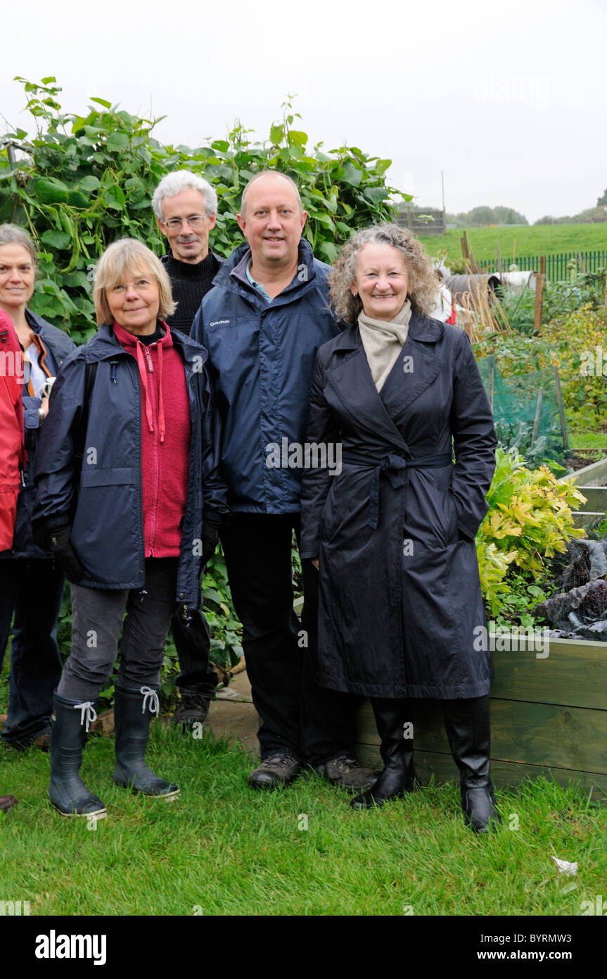 Jenny Jones Green GLA Member with group of people at the Fortis Green Allotment site London England UK Stock Photo