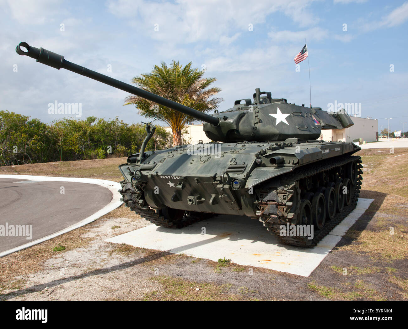 Korean War US Army M41A3 Walker Bulldog Tank at Brevard Veterans Memorial on Merritt Island by the Indian River Lagoon Florida Stock Photo