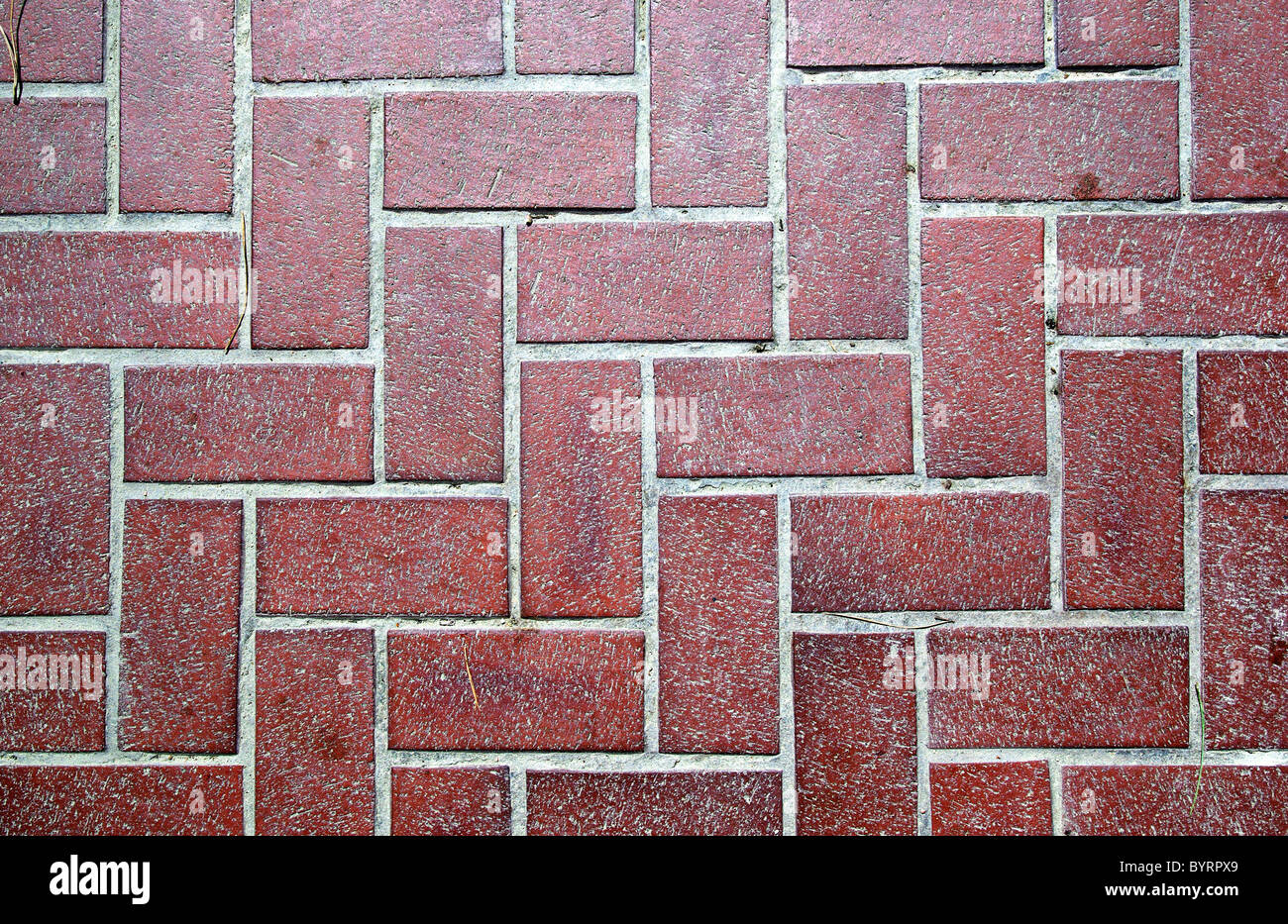 Floor tiled with red bricks. Good as backdrop or background. Stock Photo
