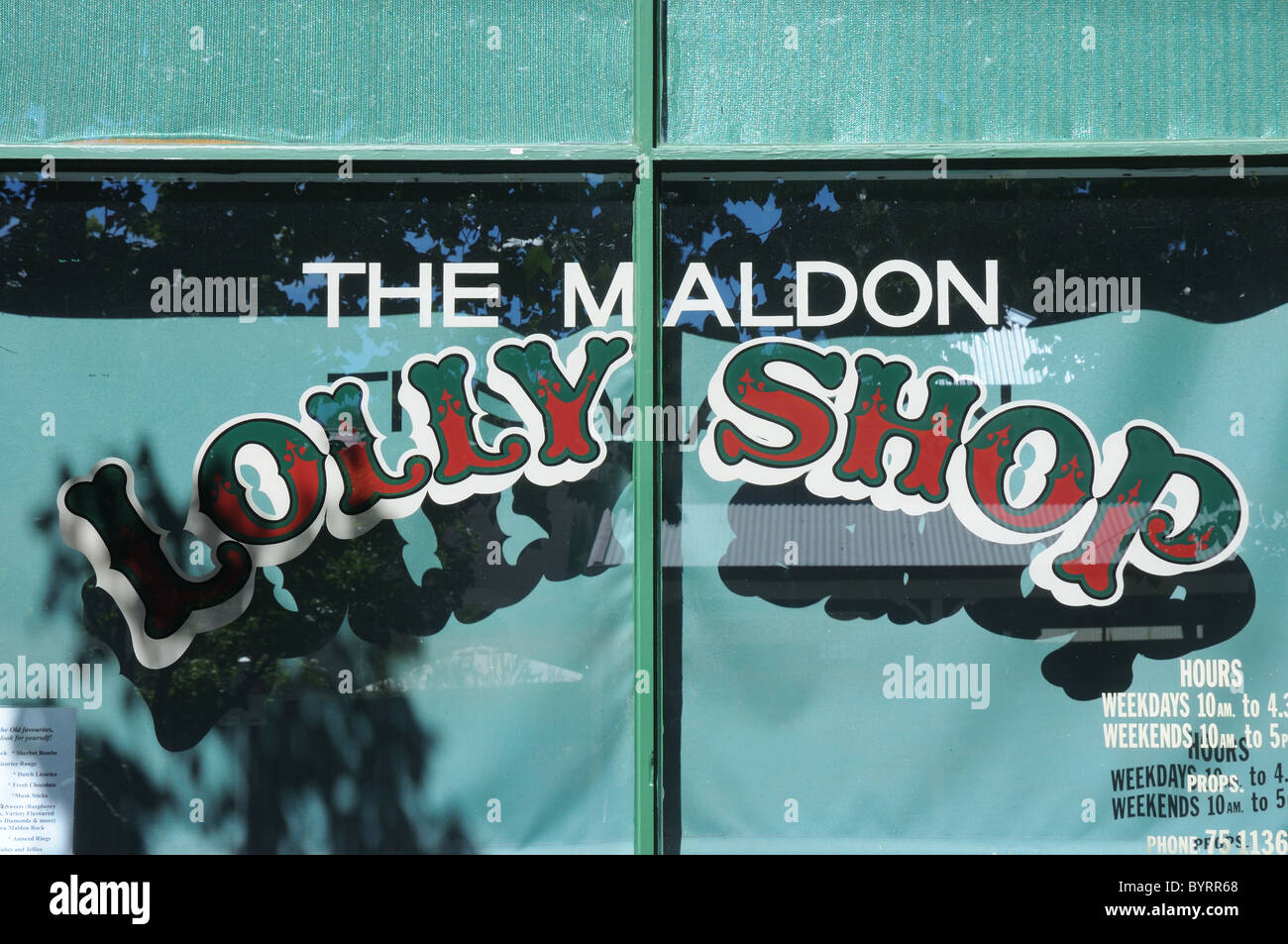 A sweetshop window the goldrush town of Maldon in Victoria Australia Stock Photo