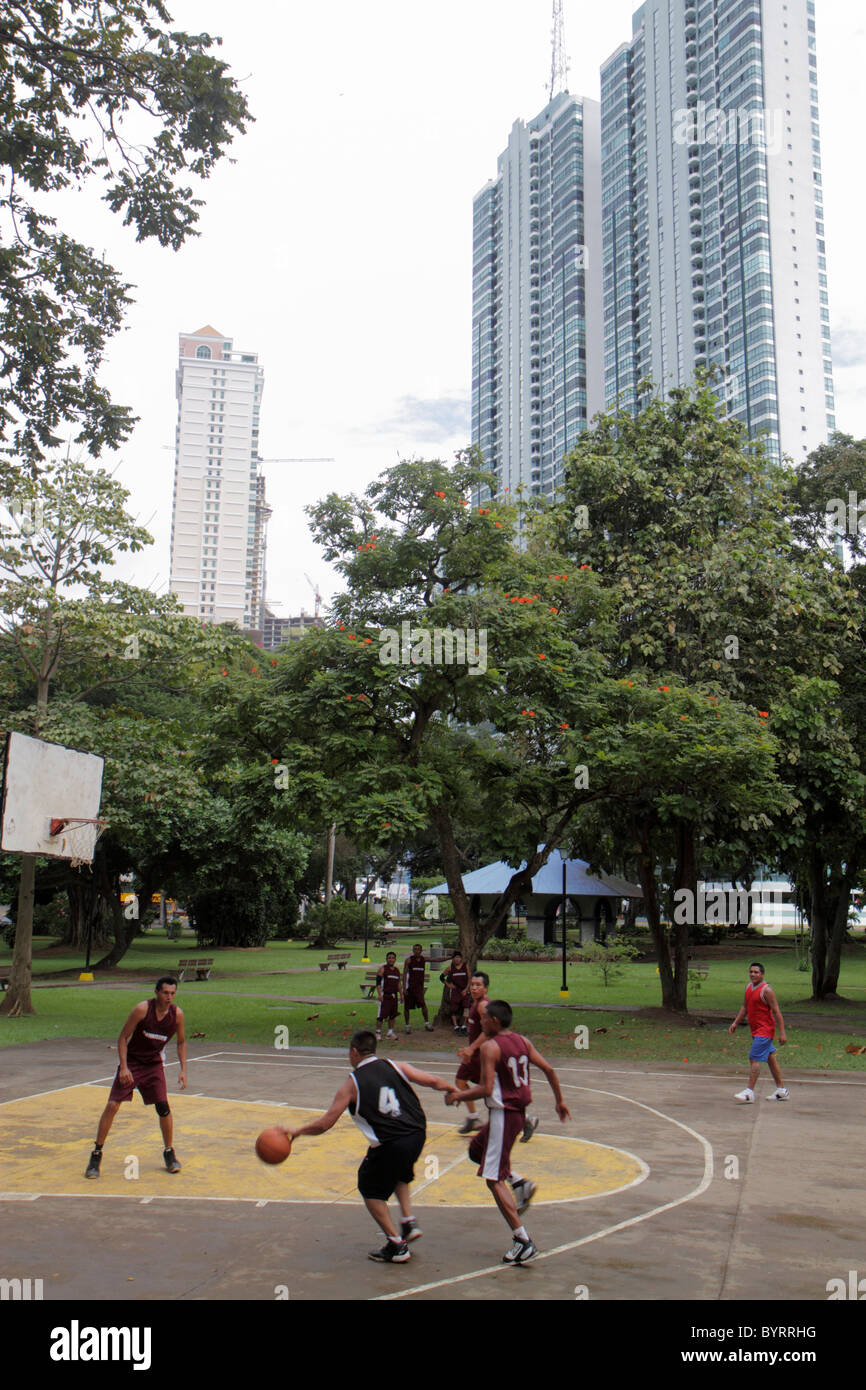 Panama City Panama Parque Urraca urban park basketball league game