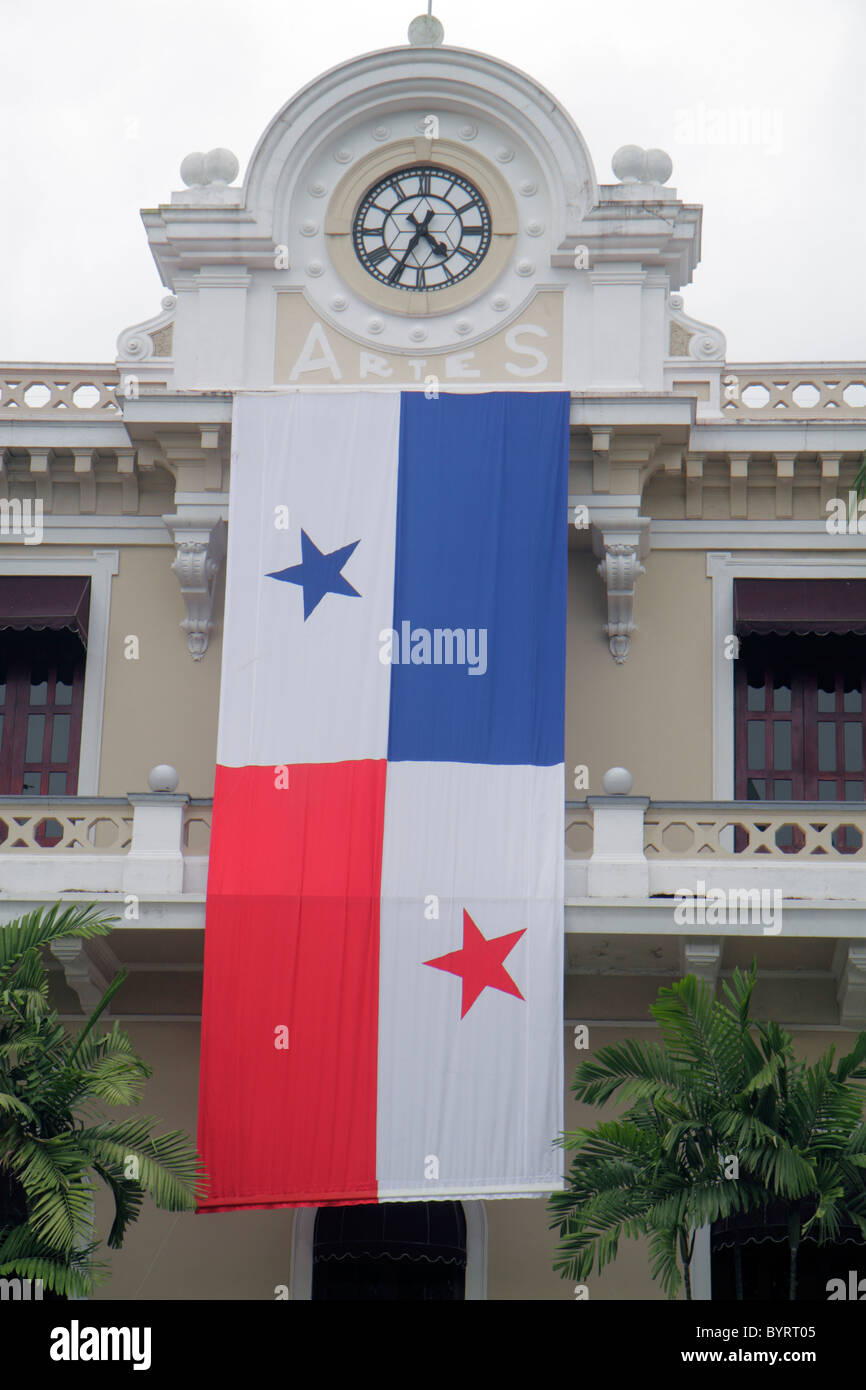 Panama,Latin,Central America,Panama City,Calidonia,building,clock,Panamanian flag,nationalism,star,North Pana101107082 Stock Photo