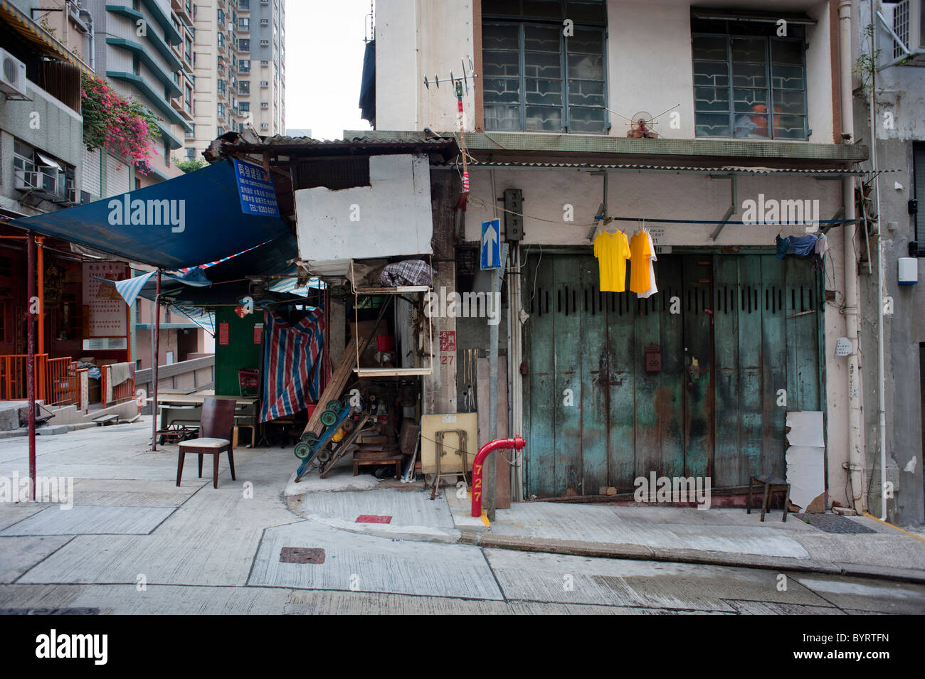 Tai Ping Shan Street street, one of the oldest Chinese neighbourhoods in Hong Kong. Now slowly gentrified. Stock Photo