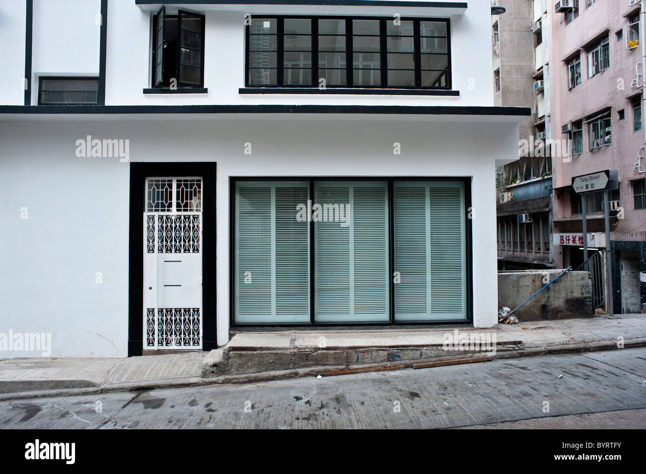 Tai Ping Shan Street street, one of the oldest Chinese neighbourhoods in Hong Kong. Now slowly gentrified. Stock Photo