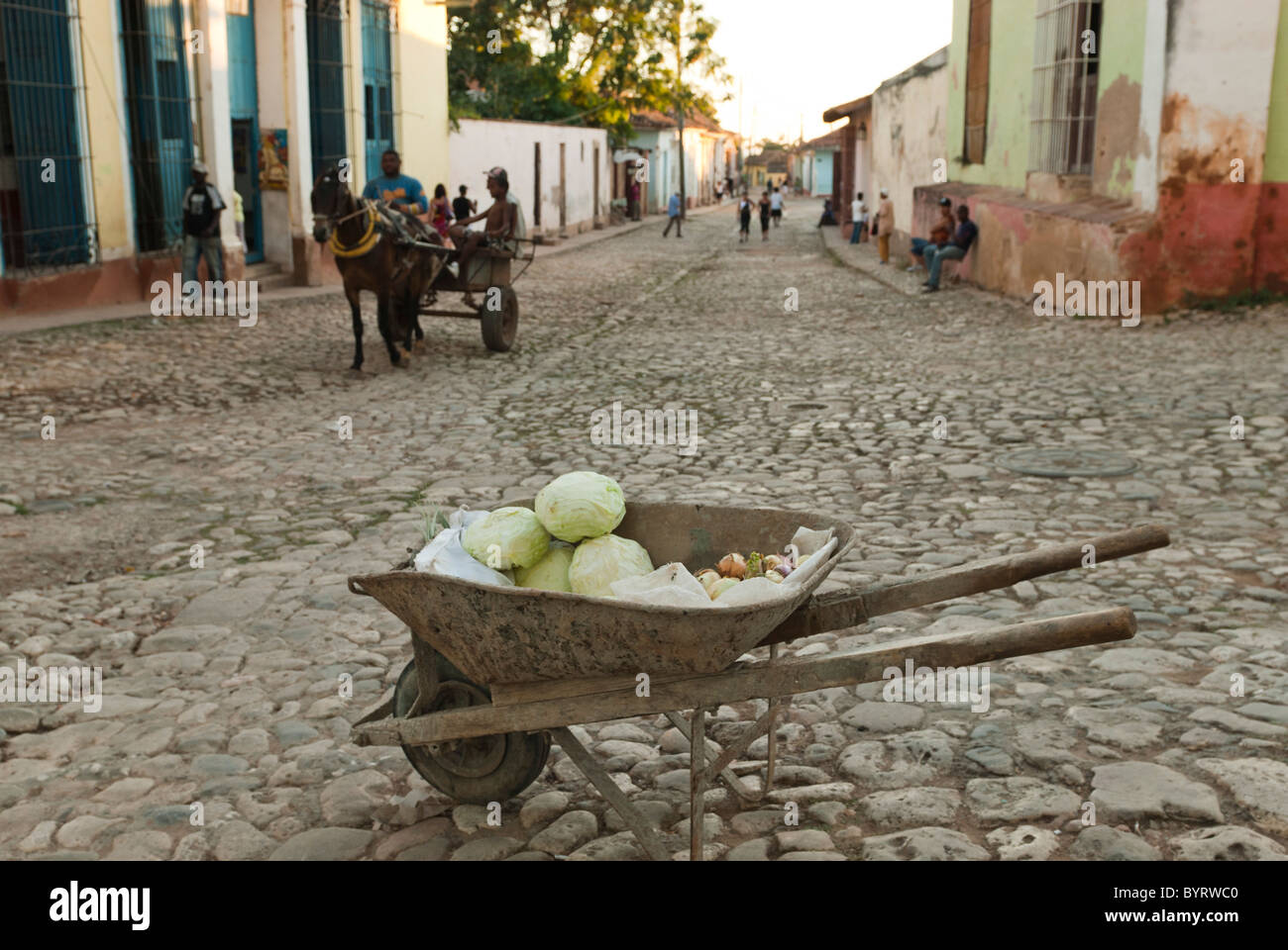Wheelbarrow on the streets of Trinidad, Sancti Spiritus, Cuba Stock Photo