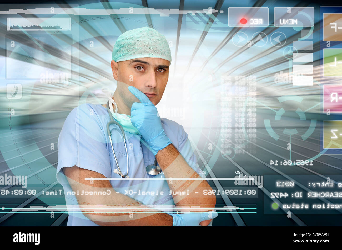 Doctor in medical facilities with modern screen Stock Photo
