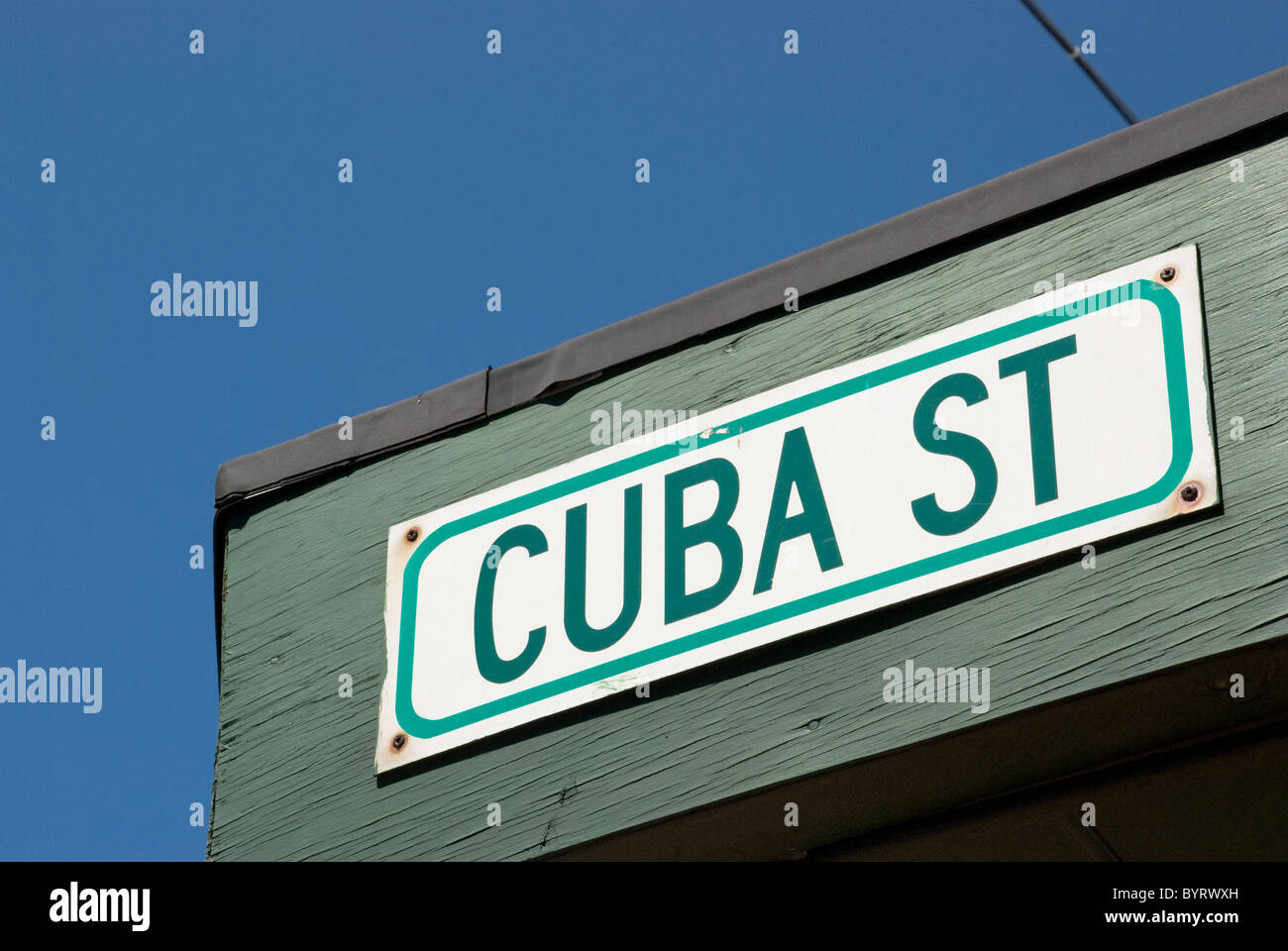Cuba Steet, street sign: for the cosmopolitan cafe culture heart if Wellington, New Zealand. Stock Photo