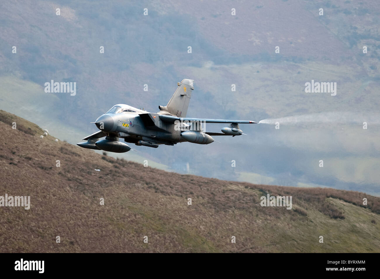 Lowe flying in north wales the mach loop they go as low as 250ft Stock Photo