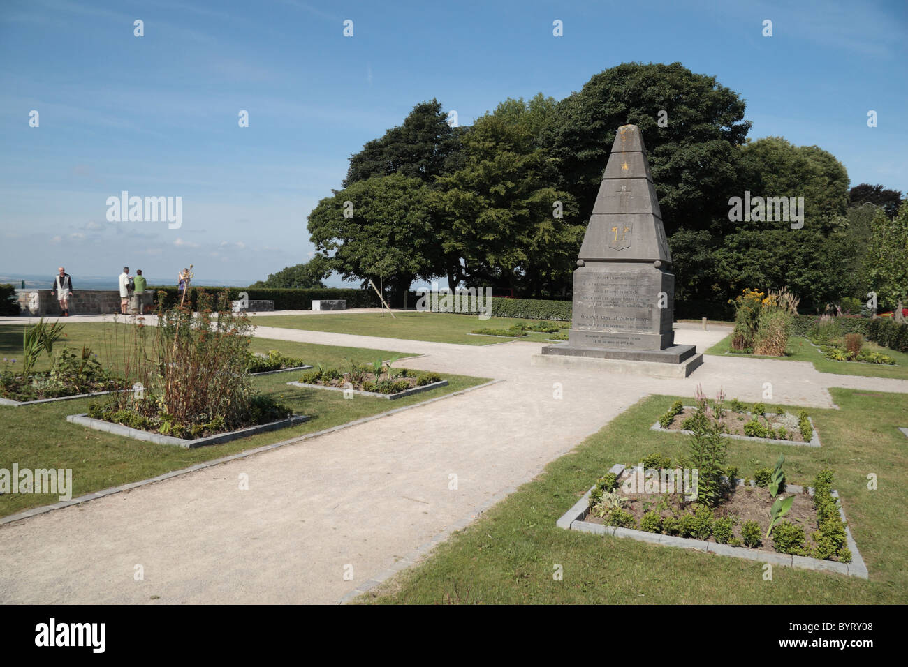 Hilltop memorial to collegiate church of Saint Pierre (St Peter), above the attractive Flemish village of Cassel, France. Stock Photo