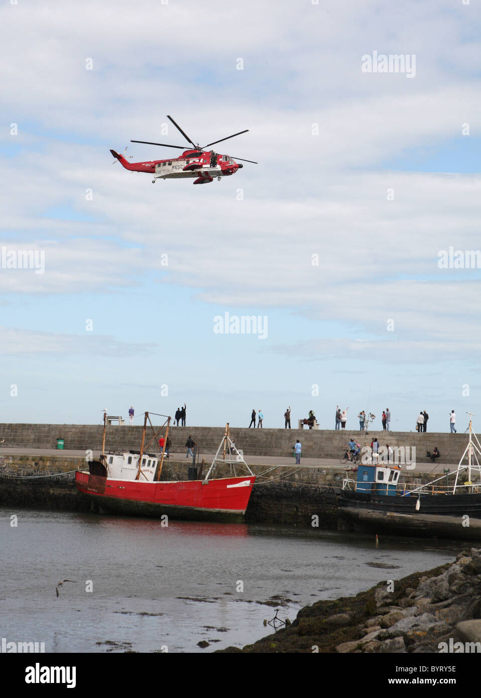 Search and rescue helicopter Howth harbour Ireland Stock Photo