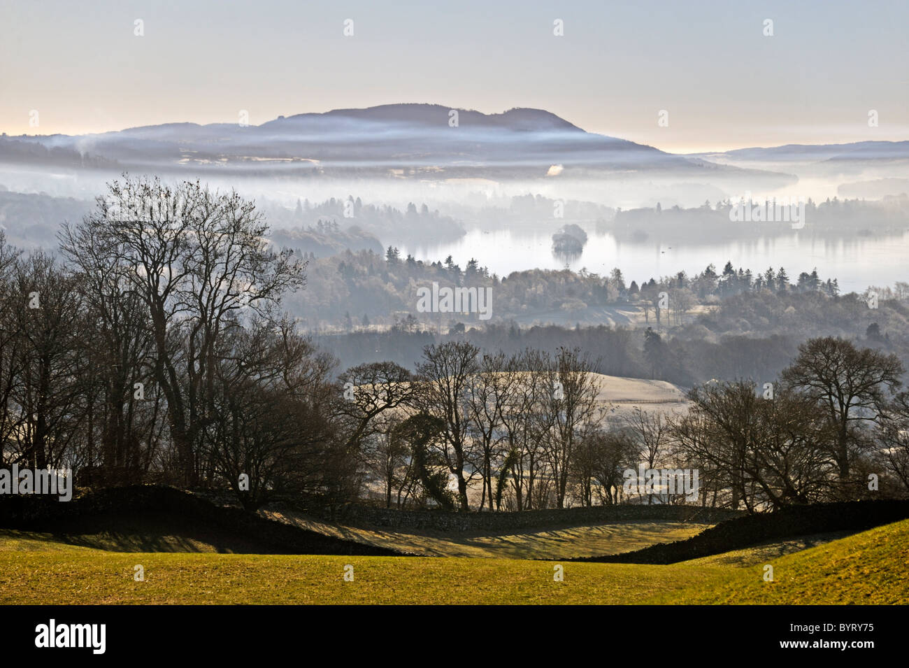 Temperature inversion over Windermere from Holbeck Lane, Troutbeck, Lake District National Park
