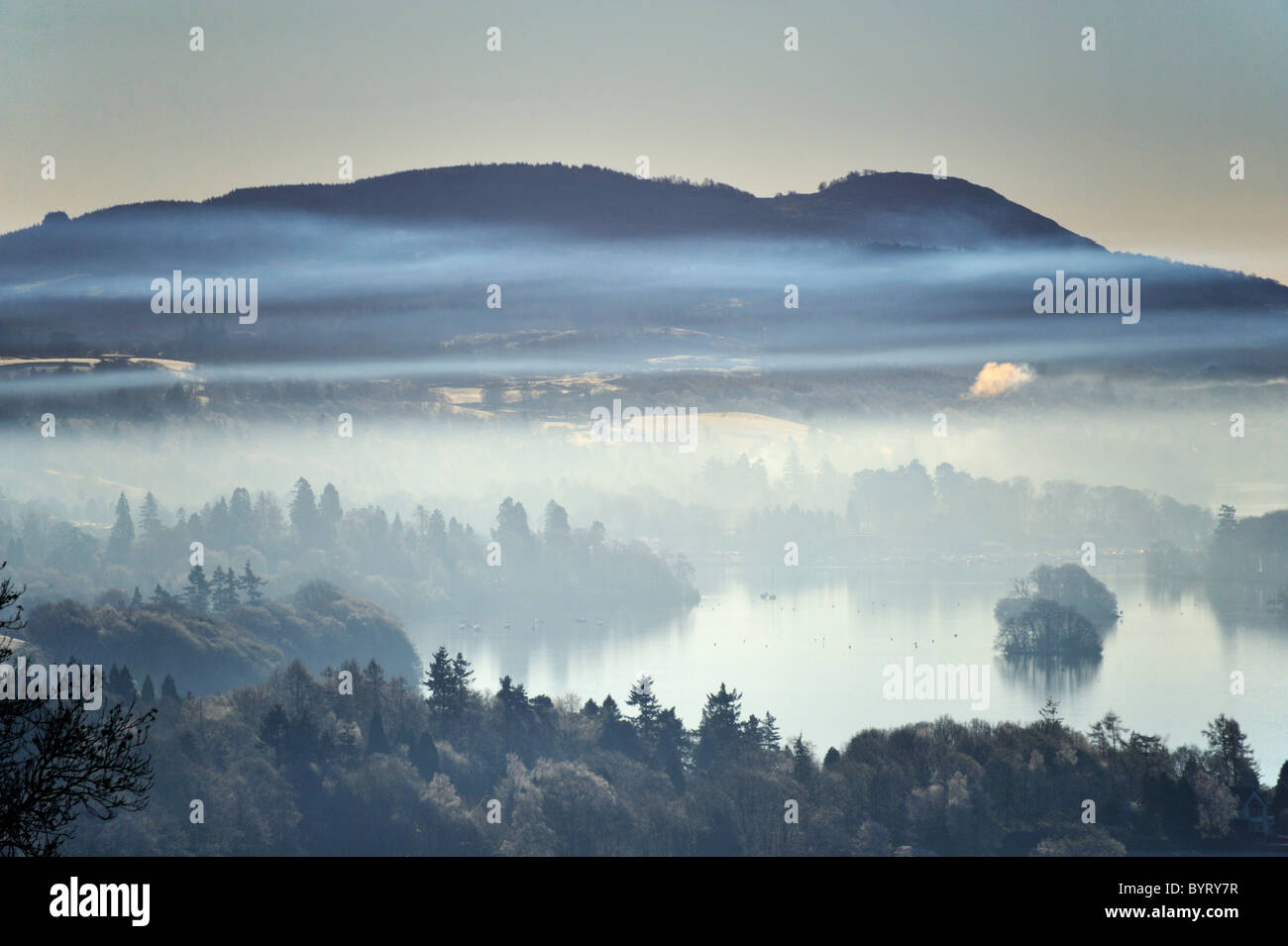 Temperature inversion over Windermere from Holbeck Lane, Troutbeck, Lake District National Park