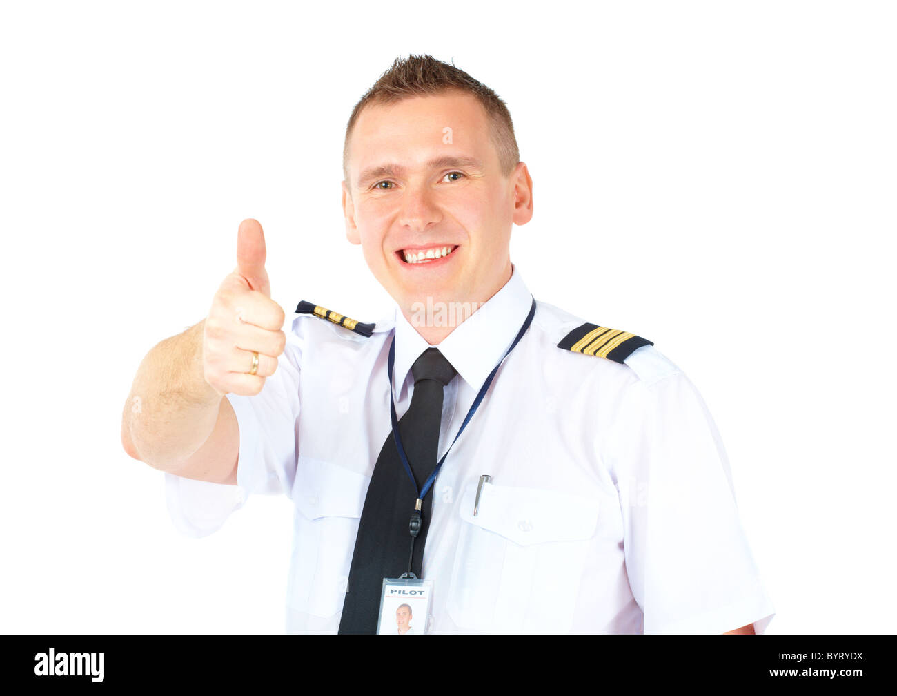 Commercial pilot thumb up Stock Photo