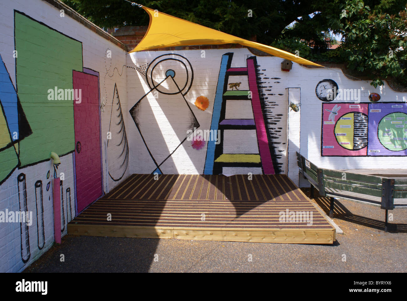 school playground with colourful mural Stock Photo Alamy