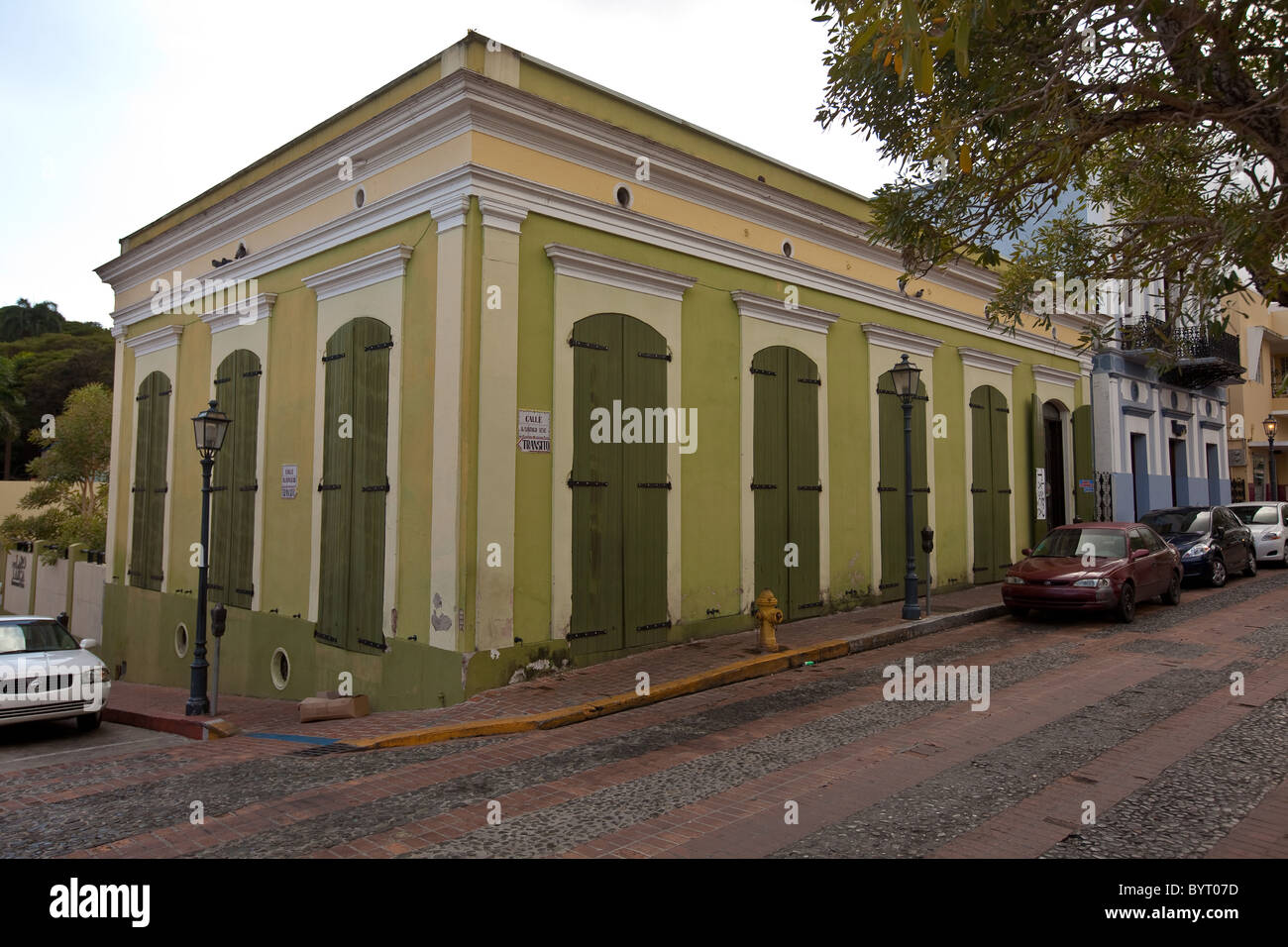 Restored colonial style building in San German Puerto Rico Stock Photo