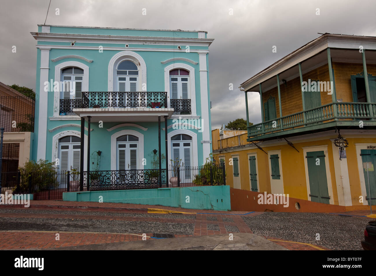Restored colonial style building in San German Puerto Rico Stock Photo